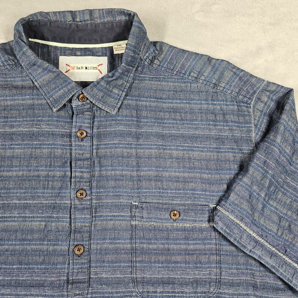 32 Bar Blues Henley Shirt Mens Sz XXL Striped Short Sleeve Blue Preppy Nautical